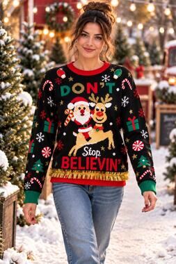 No Boundaries NWT Ugly Christmas Sweater S Santa Reindeer Tinsel 3D